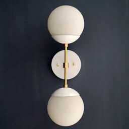 Mid Century Modern Globe Wall Sconce - Brass & White Glass Vanity Light - thumbnail 3
