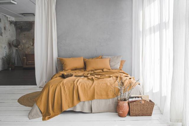 Linen Bedspread in Various Colors, Natural Linen Bed Cover, Handmade Large Blanket, Camel Softened Throw - image 1
