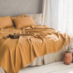 Linen Bedspread in Various Colors, Natural Linen Bed Cover, Handmade Large Blanket, Camel Softened Throw - thumbnail 2