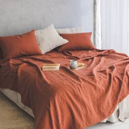 Linen Bedspread in Various Colors, Natural Linen Bed Cover, Handmade Large Blanket, Camel Softened Throw - thumbnail 4
