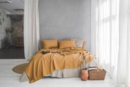 Linen Bedspread in Various Colors, Natural Linen Bed Cover, Handmade Large Blanket, Camel Softened Throw