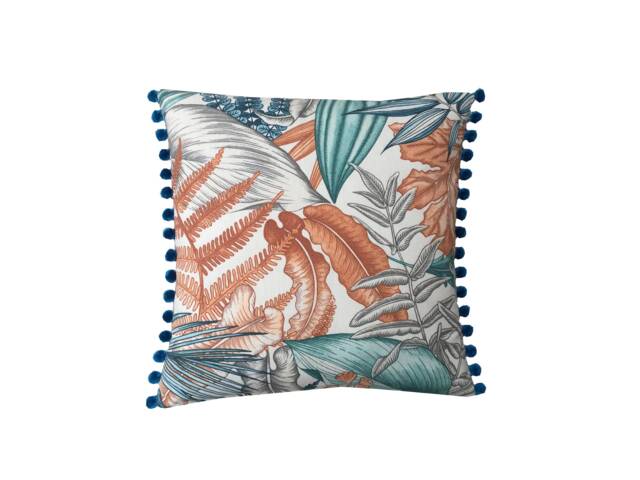 Tropical Palm Leaf Linen Cushion Cover With Pompom Trim - image 1