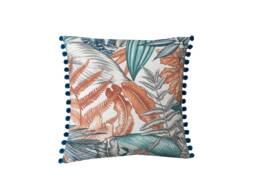 Tropical Palm Leaf Linen Cushion Cover With Pompom Trim - thumbnail 1