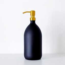 Matt Black Glass Bottle With Gold Brass Metal Pump Dispenser - Choice Of Sizes Kitchen & Bathroom - thumbnail 4