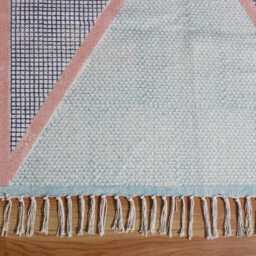 Handmade Cotton Dhurrie Rug, Geometric Block Print, 9x12 Ft - thumbnail 4