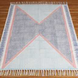 Handmade Cotton Dhurrie Rug, Geometric Block Print, 9x12 Ft - thumbnail 3