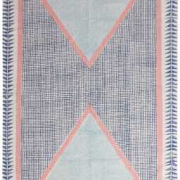 Handmade Cotton Dhurrie Rug, Geometric Block Print, 9x12 Ft - thumbnail 2