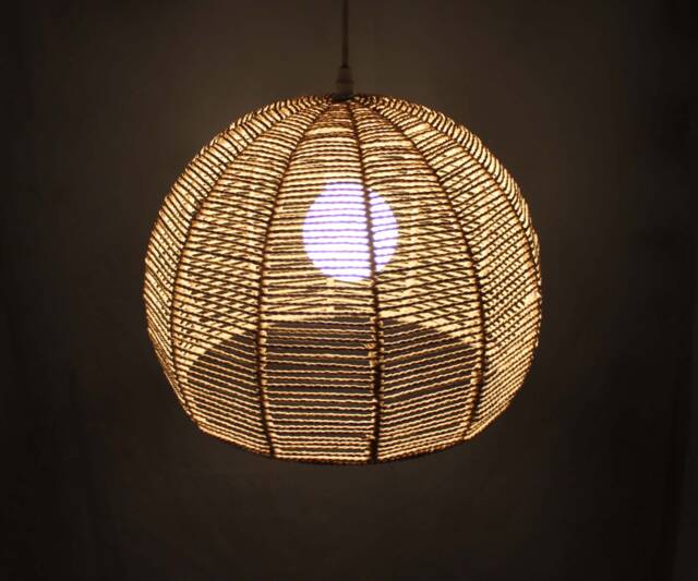 Hand Woven Paper Rope Pendant Light Beige Bell Lampshade - image 1