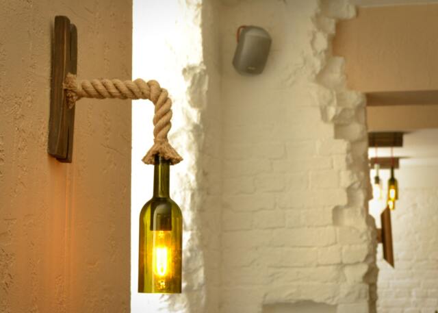 Wall Light Made From A Wine Bottle & Aged Wood, Wooden Sconce, Original Handmade Wall Lamp, Wood Lighting Fixture - image 1