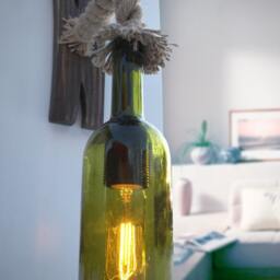 Wall Light Made From A Wine Bottle & Aged Wood, Wooden Sconce, Original Handmade Wall Lamp, Wood Lighting Fixture - thumbnail 3