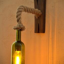 Wall Light Made From A Wine Bottle & Aged Wood, Wooden Sconce, Original Handmade Wall Lamp, Wood Lighting Fixture - thumbnail 2