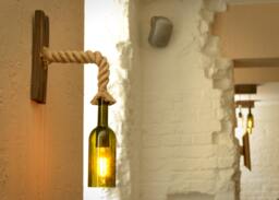 Wall Light Made From A Wine Bottle & Aged Wood, Wooden Sconce, Original Handmade Wall Lamp, Wood Lighting Fixture - thumbnail 1
