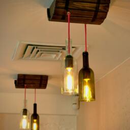 Wall Light Made From A Wine Bottle & Aged Wood, Wooden Sconce, Original Handmade Wall Lamp, Wood Lighting Fixture - thumbnail 4