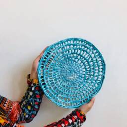 Handmade Turquoise Ceramic Wall Bowl, Modern Art Sculpture, 14 Inch - thumbnail 4
