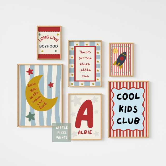 Personalised Moon & Stars Kids Gallery Wall Art For Bedroom, Nursery Or Playroom - image 1
