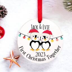 Personalised First Christmas Bauble , New Couple Gift Penguin Ornament First Together Bauble - thumbnail 2