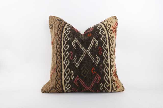 Vintage Turkish Kilim Pillow Cover, Wool Bohemian Cushion - 20''x20'' - image 1