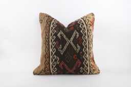 Vintage Turkish Kilim Pillow Cover, Wool Bohemian Cushion - 20''x20'' - thumbnail 1