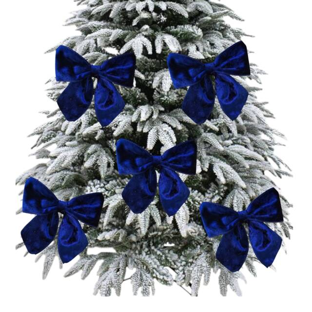 Luxury Royal Blue 5.5 Inch Wide Velvet Tie On Christmas Tree Bows 1, 3 Or 5 Packs - image 1