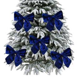 Luxury Royal Blue 5.5 Inch Wide Velvet Tie On Christmas Tree Bows 1, 3 Or 5 Packs - thumbnail 1