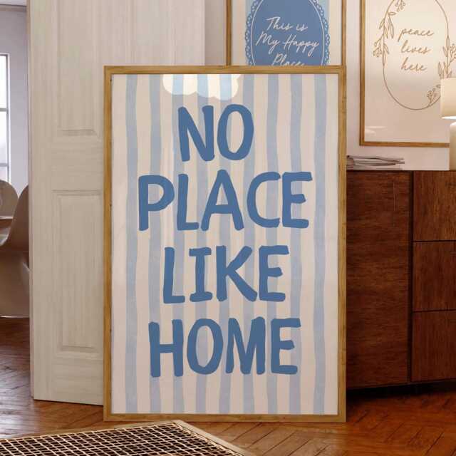 No Place Like Home Print, Baby Blue Stripe, Kitchen Trendy Aesthetic Decor, Living Room Cute Positive Quote Gift - image 1