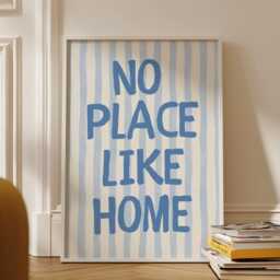 No Place Like Home Print, Baby Blue Stripe, Kitchen Trendy Aesthetic Decor, Living Room Cute Positive Quote Gift - thumbnail 3