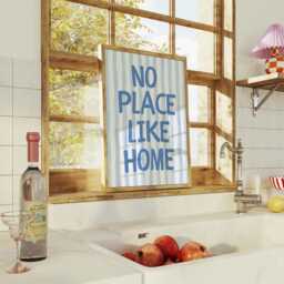 No Place Like Home Print, Baby Blue Stripe, Kitchen Trendy Aesthetic Decor, Living Room Cute Positive Quote Gift - thumbnail 2