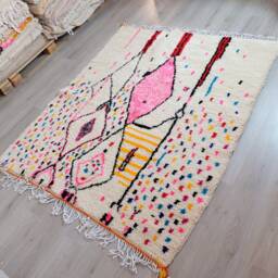 Beni Ourain Rug - Handmade Moroccan Wool For Living Room Unique Gift Her - thumbnail 2