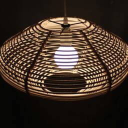 "Handwoven Rattan Pendant Light , Oval-Shaped Ceiling Lamp, Lampshade Size W17"" X H8.7" - thumbnail 3