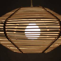 "Handwoven Rattan Pendant Light , Oval-Shaped Ceiling Lamp, Lampshade Size W17"" X H8.7" - thumbnail 2