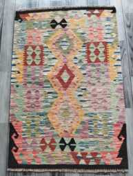 Kilim Rug Multicolour, Handmade Artisan Afghan Turkish Persian Qashqai Navajo Bohemian Natural Wool Flatweave 123x83 cm - thumbnail 1