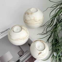 Marbled Tea Light Sphere Candle Holder Handmade Ceramic Gift - thumbnail 2