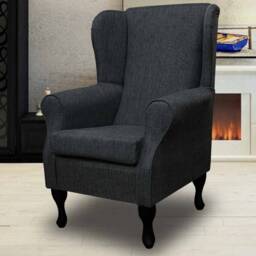 Charcoal Wingback Armchair - British Handmade & Upholstered Luxury Atlanta Fireside Accent Chair Made To Order - thumbnail 1