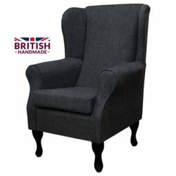 Charcoal Wingback Armchair - British Handmade & Upholstered Luxury Atlanta Fireside Accent Chair Made To Order - thumbnail 3