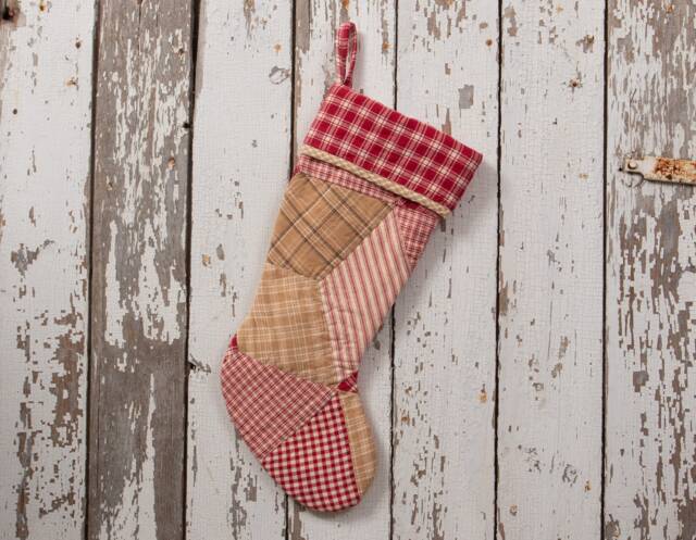 Vintage Quilt Christmas Stocking Farmhouse Star Patchwork - image 1
