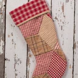 Vintage Quilt Christmas Stocking Farmhouse Star Patchwork - thumbnail 2