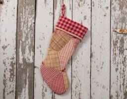 Vintage Quilt Christmas Stocking Farmhouse Star Patchwork - thumbnail 1