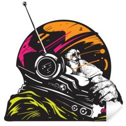 Astronaut Space Monkey Wall Vinyl Sticker - Funny Cosmonaut Chimpanzee Astro Thinking Chimp Print Decal The Thinker Mural Decor - thumbnail 2