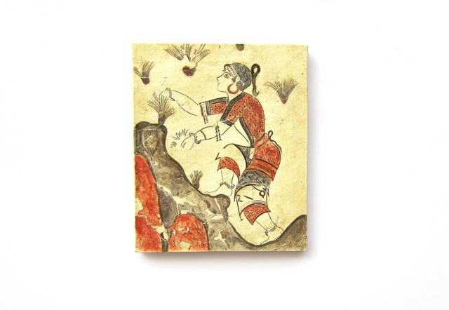 Minoan Saffron Gatherers Fresco Painting From Akrotiri Santorini , Museum Copy For Gift Her - image 1