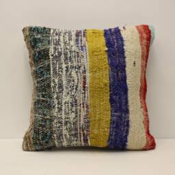 Vintage Kilim Pillow Cover Bohemian Sofa Cushion, 18x18 Inches - thumbnail 1