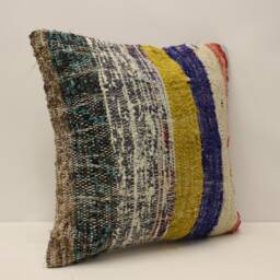 Vintage Kilim Pillow Cover Bohemian Sofa Cushion, 18x18 Inches - thumbnail 2