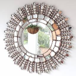 Peruvian Silver Eye Mirror 60 cm Handmade Wall Decor - Carved Wood Round Statement For Living Room Bathroom - thumbnail 2