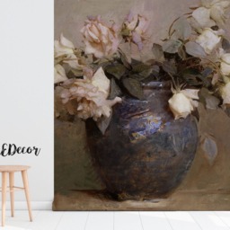 Watercolor Roses in Vase Removable Wallpaper, Peel & Stick, Wall Covering, Mural, Decor, Self Adhesive, Reusable, Art #85 - thumbnail 2