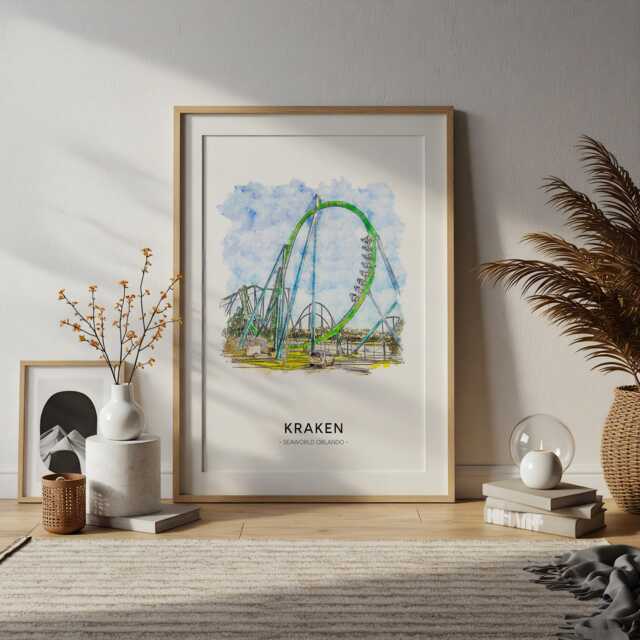 Kraken, Seaworld Orlando Theme Park Print A3-A4-A5-A6 - image 1