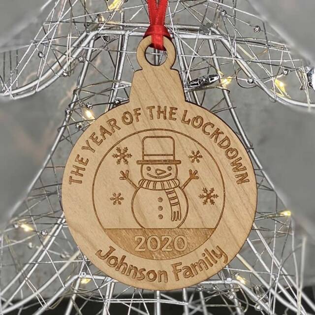 Personalised Snowman Cherry Wood Year Of The Lockdown 2020 Family Christmas Tree Decoration Gift