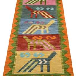 Handwoven Turkish Kilim Rug Colorful Animal Print, Boho Home Decor - 171x71cm - thumbnail 2