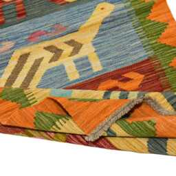 Handwoven Turkish Kilim Rug Colorful Animal Print, Boho Home Decor - 171x71cm - thumbnail 4