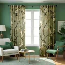 Magnolia Tree Curtains, Chinoiserie Floral Drapes, Green Botanical Print Window Panels, Made To Measure Curtains - thumbnail 2