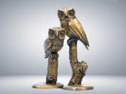 Bronze Owl Sculpture Handmade Collectible Art, 8Th Anniversary Gift - thumbnail 1