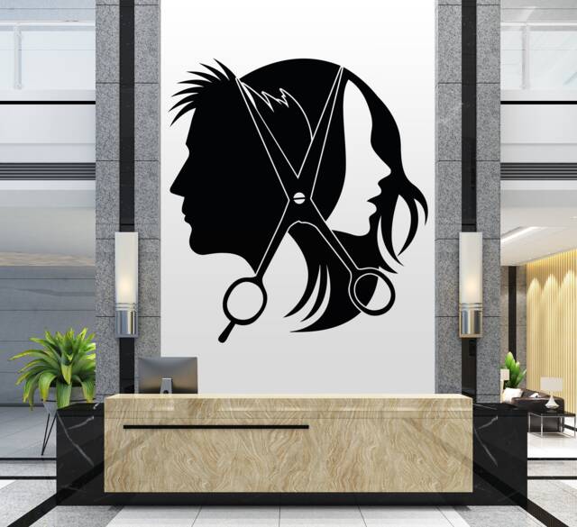 Hair Salon Wall Decal Stylist Scissors, Barber Shop Decor 053Re - image 1